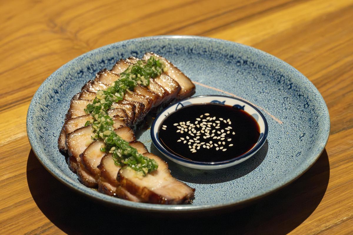 Pork belly char siu with mango ginger relish