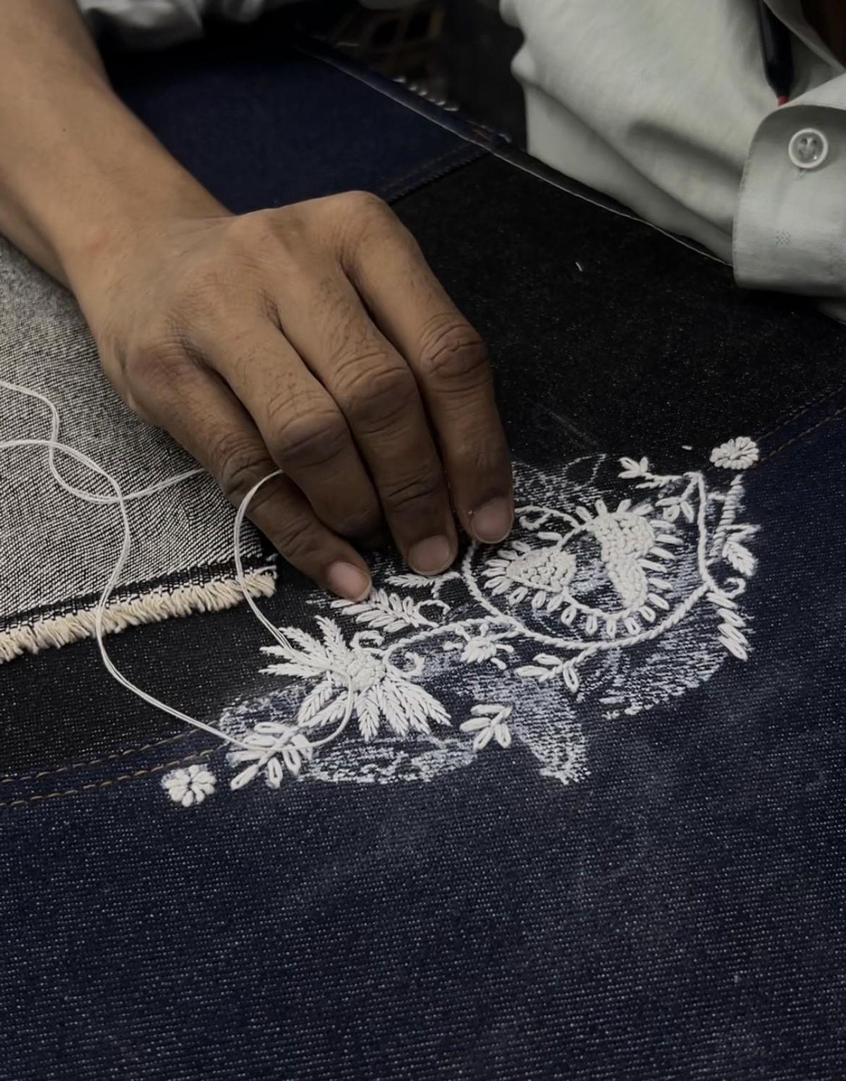 Chikankari on denim