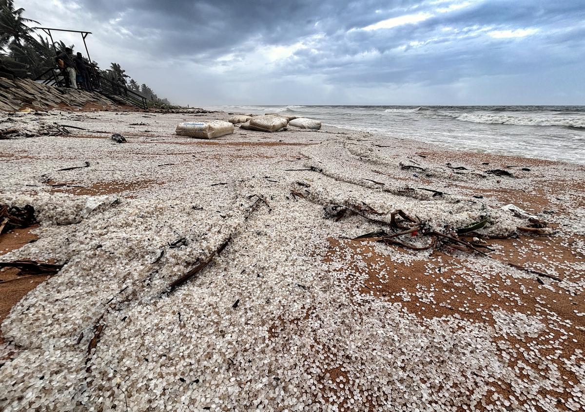 Granules of thermoplastics seen on the coastline in Kerala.