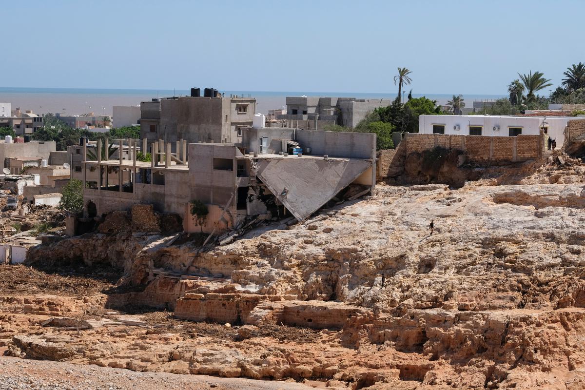 A view shows a damaged building, in the aftermath of the floods in Derna, Libya September 14, 2023.