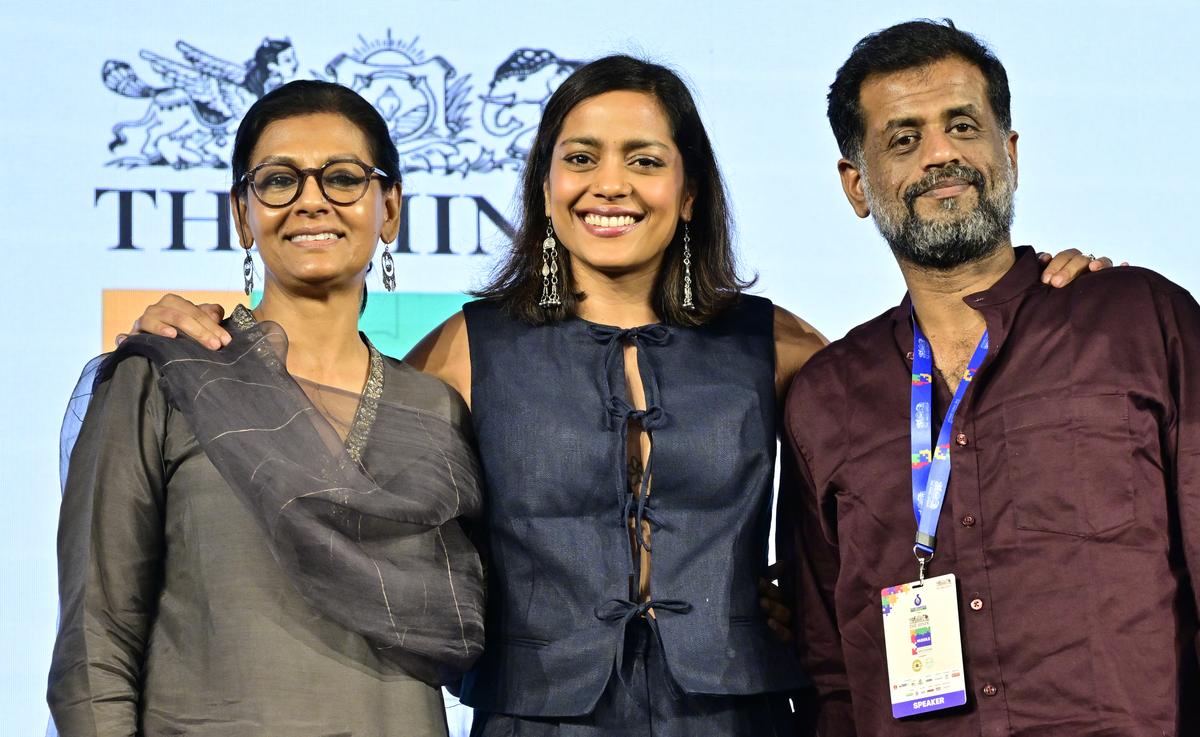 नंदिता दास, शाहना गोस्वामी, और जियो बेबी, हिंदू हडल 2025 में, बेंगलुरु में 09 मई, 2025 को।