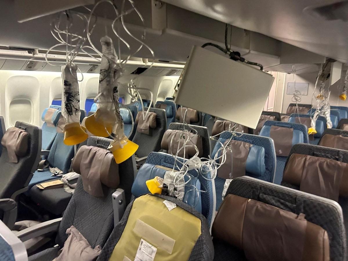 The interior of Singapore Airline flight SQ321 is pictured after an emergency landing at Bangkok’s Suvarnabhumi International Airport, Thailand, May 21, 2024.