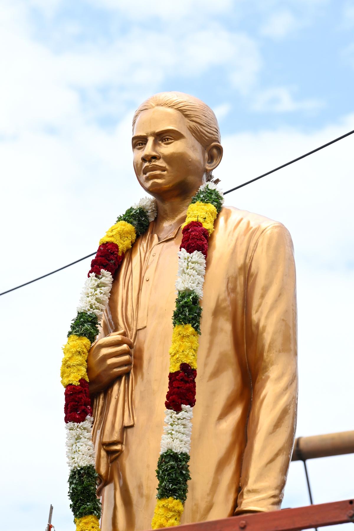 The statue of freedom fighter and trade union leader NG Ramasamy seen at Singanallur in Coimbatore. 