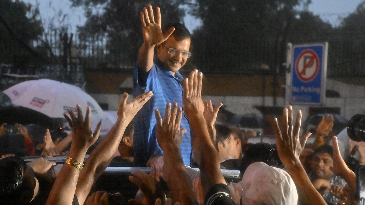 Kejriwal holds roadshow after walking out of Tihar jail