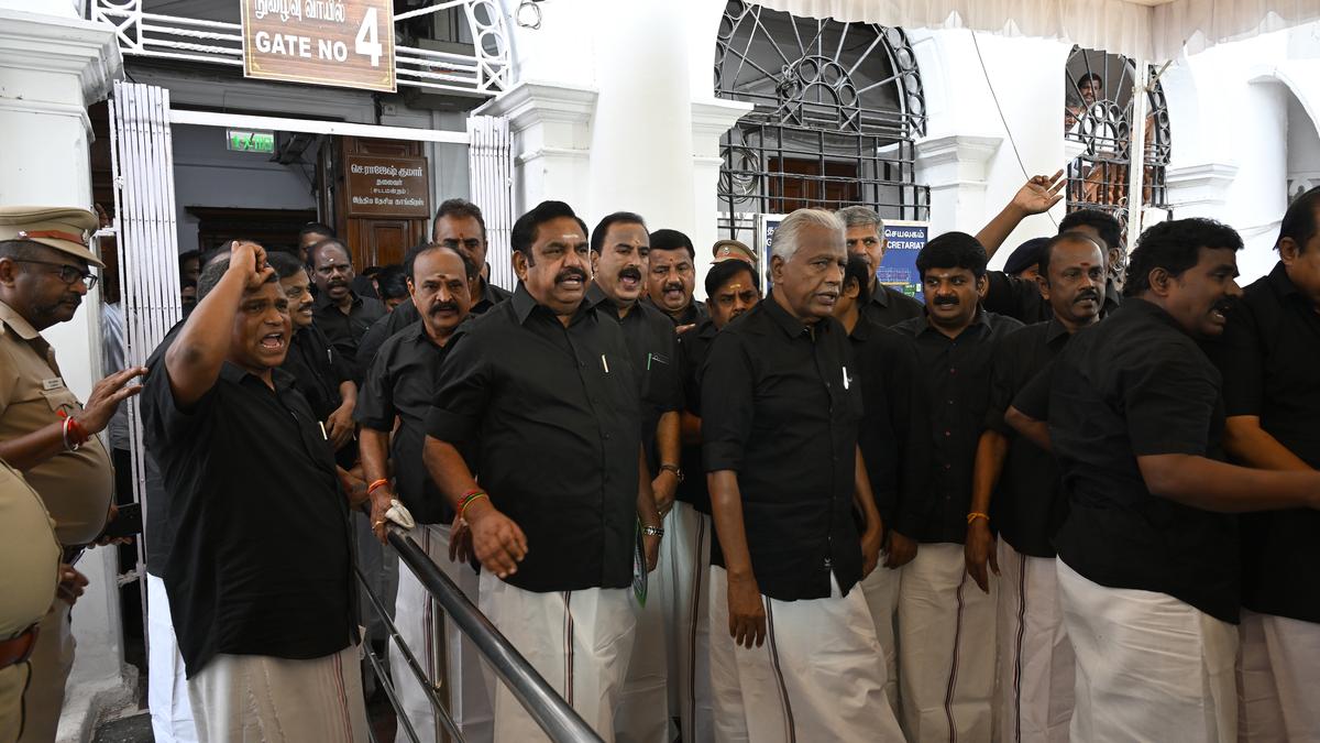 T.N. Assembly | AIADMK suspended from attending House proceedings for rest of the session