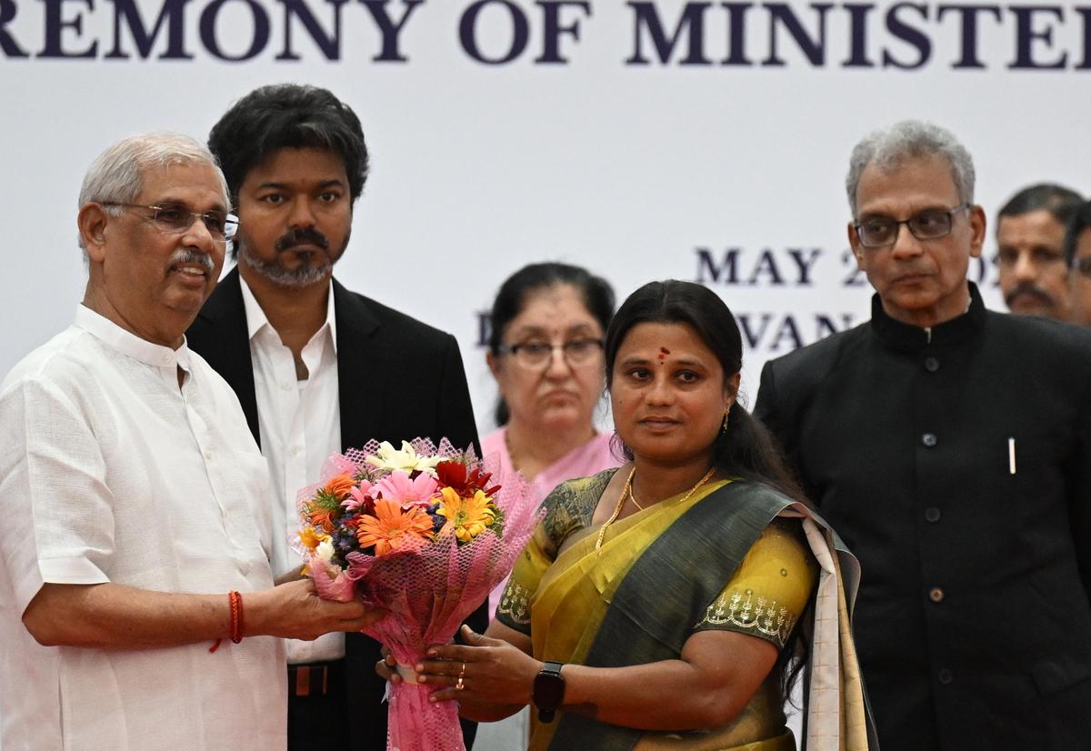 K. Jegadeshwari during the swearing-in ceremony at the Lok Bhavan in Chennai on Thursday