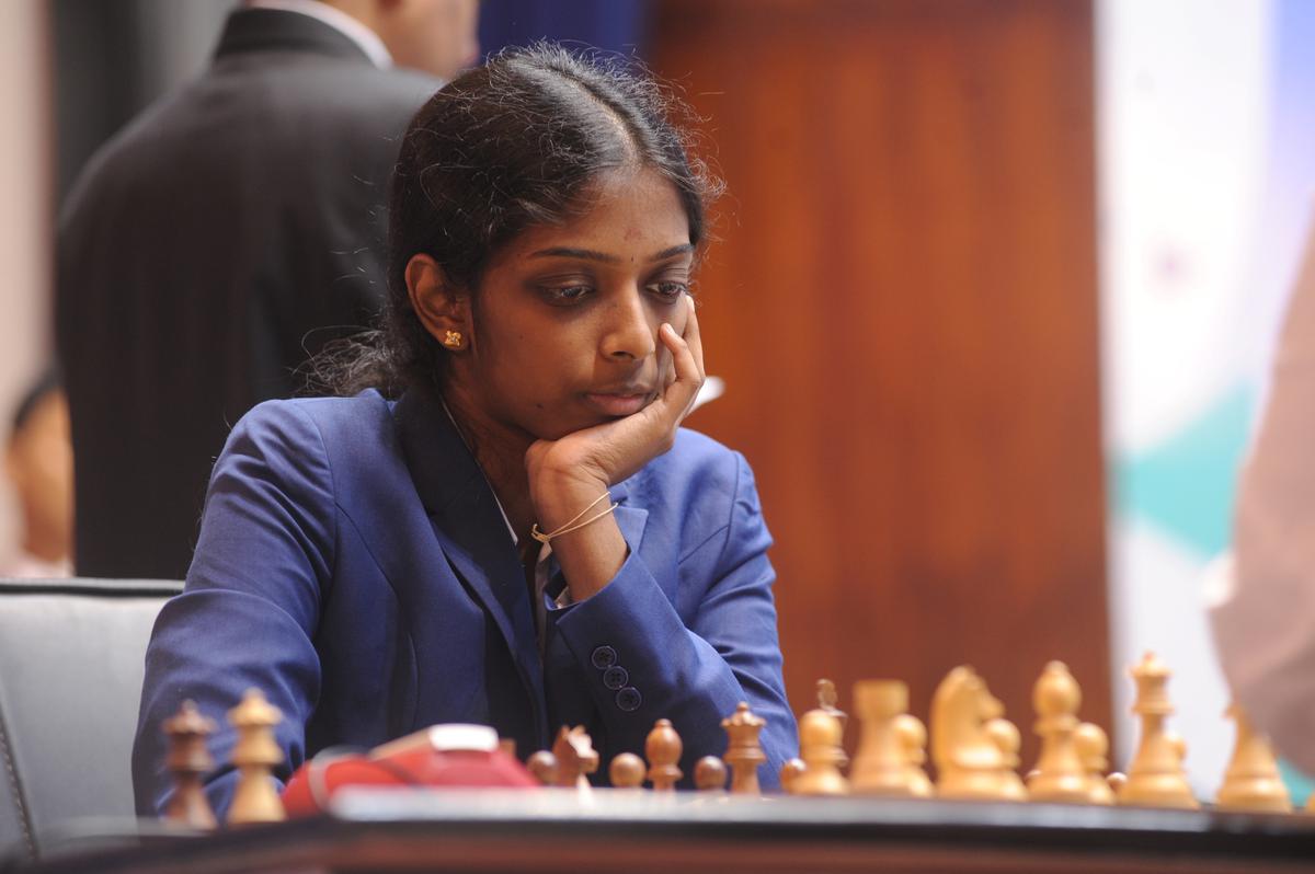 R. Vaishali contemplates his next steps at Tata Stee Chess on December 4, 2022.