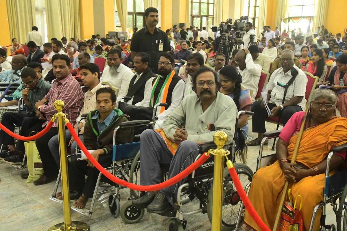 Petitioners sitting in a hall at Jyotirao Phule Praja Bhavan, Hyderabad, to lodge their grievance with Chief Minister A. Revanth Reddy during Praja Darbar held on December 8, 2023.