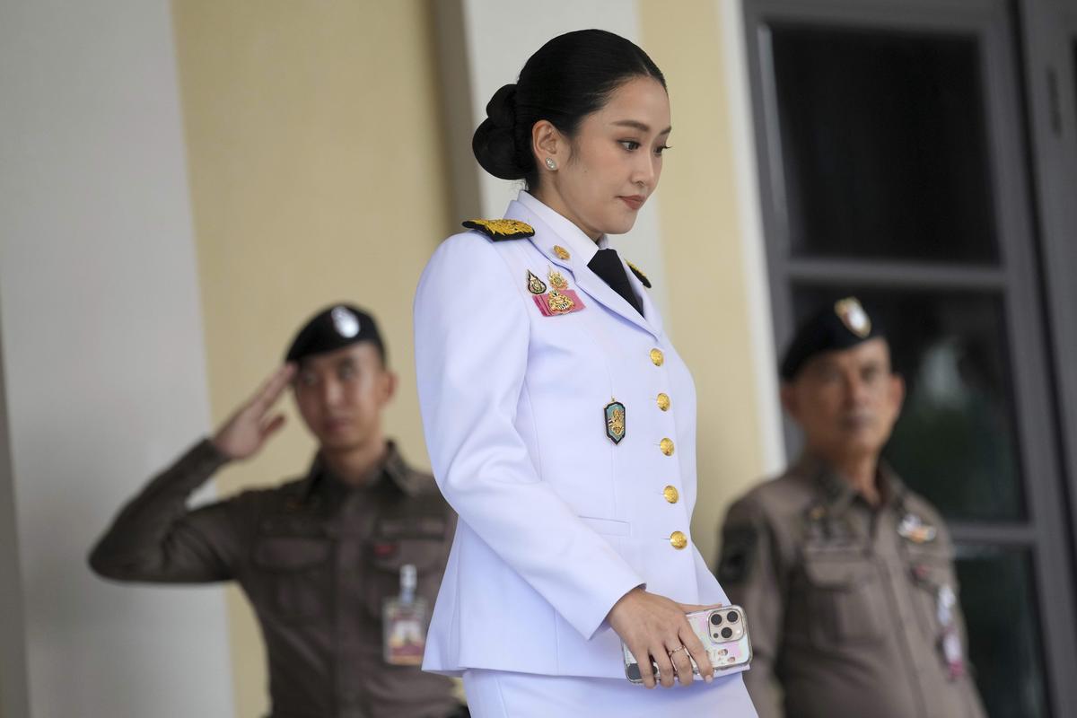 Thailand’s suspended Prime Minister Paetongtarn Shinawatra leaves Government House, to take the oath of office as Minister of Culture in front of Thailand’s King Maha Vajiralongkorn and Queen Suthida at Ampornsan Throne Hall in Bangkok, Thailand, Thursday, July 3, 2025.