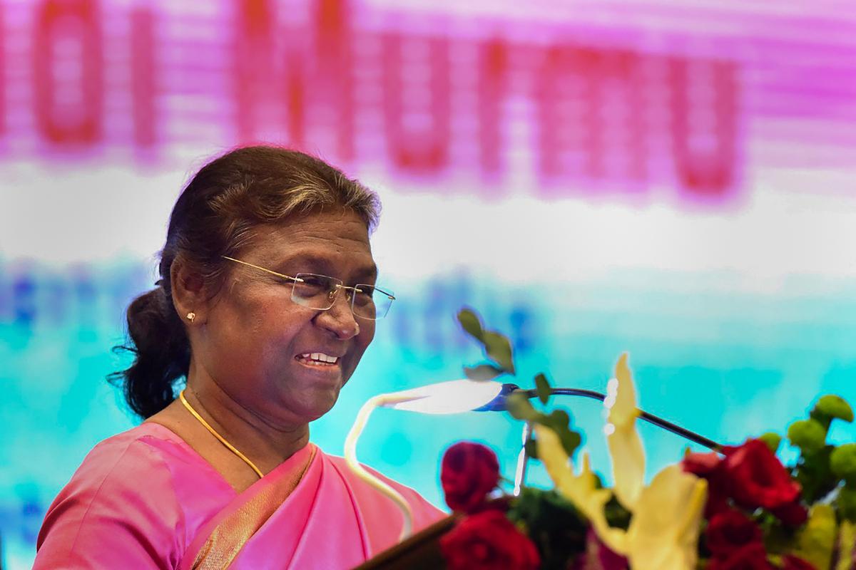 President Droupadi Murmu speaking at the civic reception.