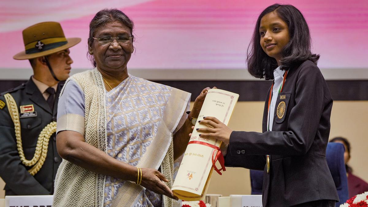 Visakhapatnam chess prodigy Alana Meenakshi receives the Pradhan Mantri Rashtriya Bal Puraskar