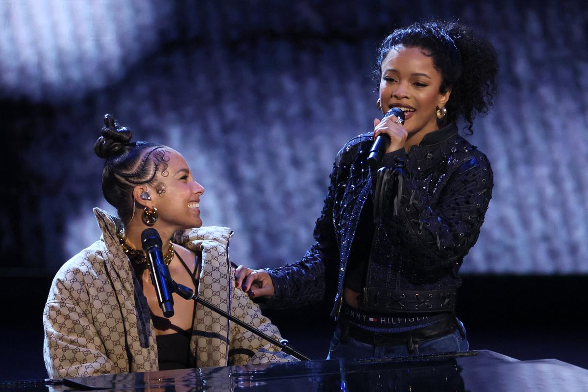 Alicia Keys and Maleah Joi Moon perform at the 77th Annual Tony Awards in New York City, U.S., June 16, 2024.