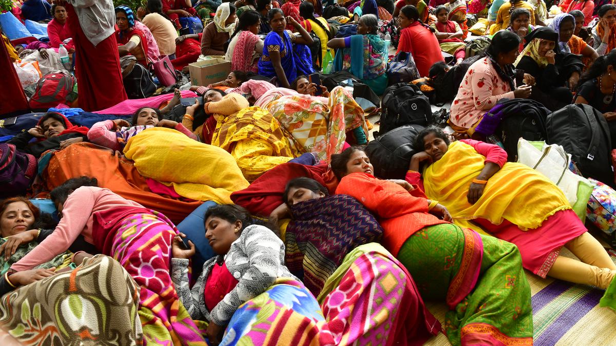 Anganawadi workers on an indefinite protest