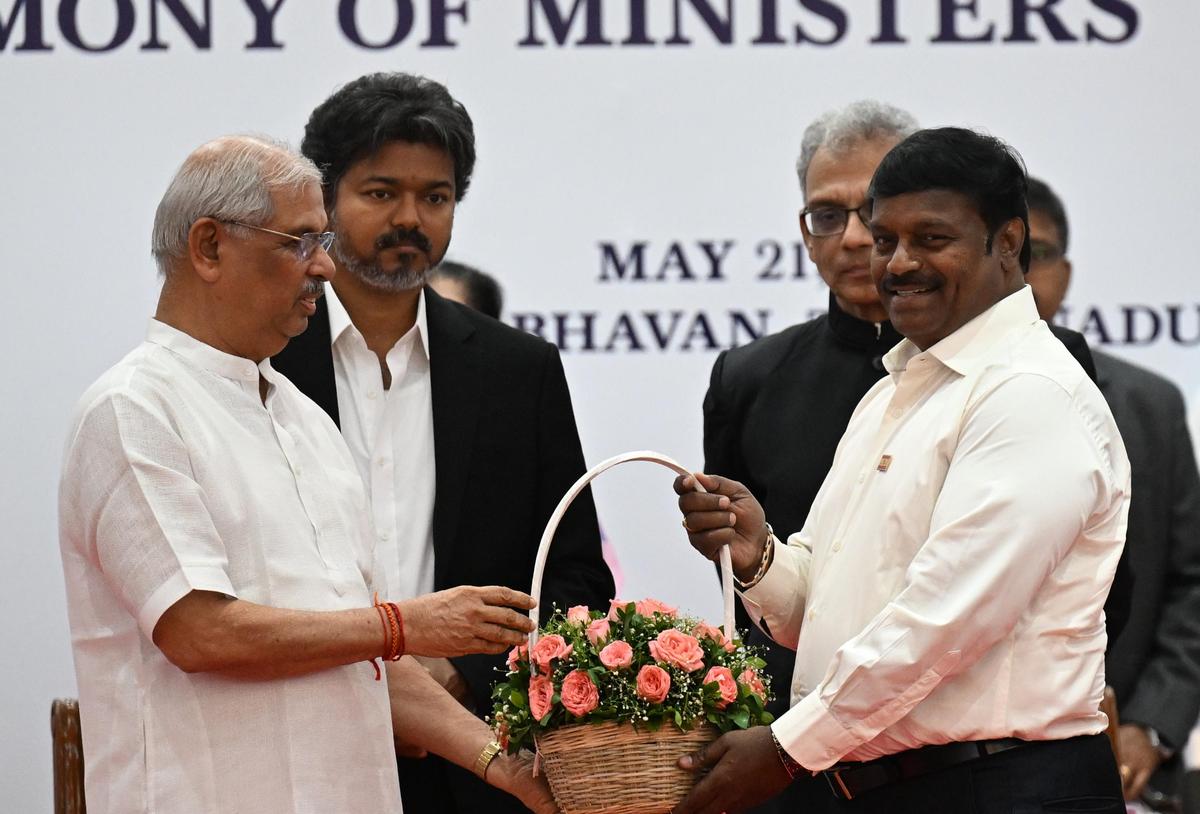 R. Kumar, Velachery MLA, with Tamil Nadu Governor Rajendra Vishwanath Arlekar at Lok Bhavan in Chennai on May 21, 2026