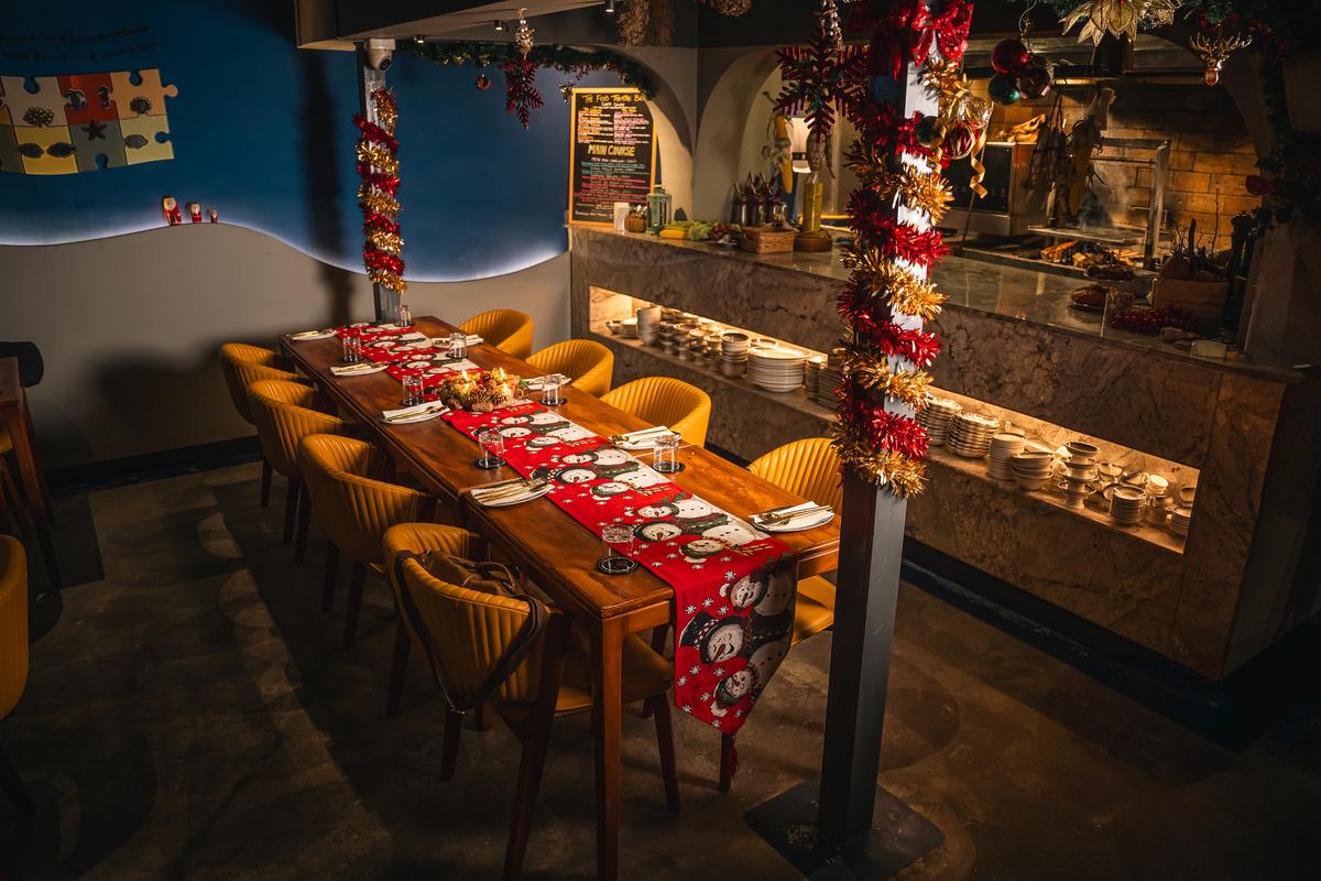 The restaurant decked up for Christmas 