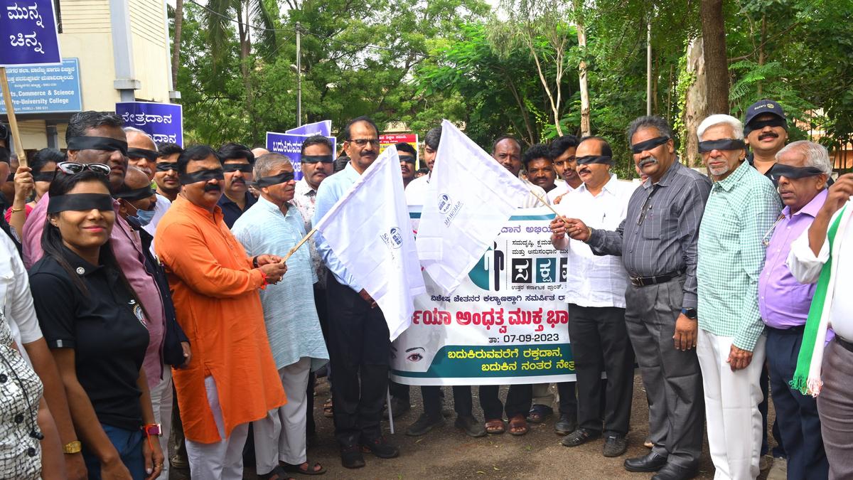 Blind Fold Walk in Hubballi for creating awareness on corneal blindness