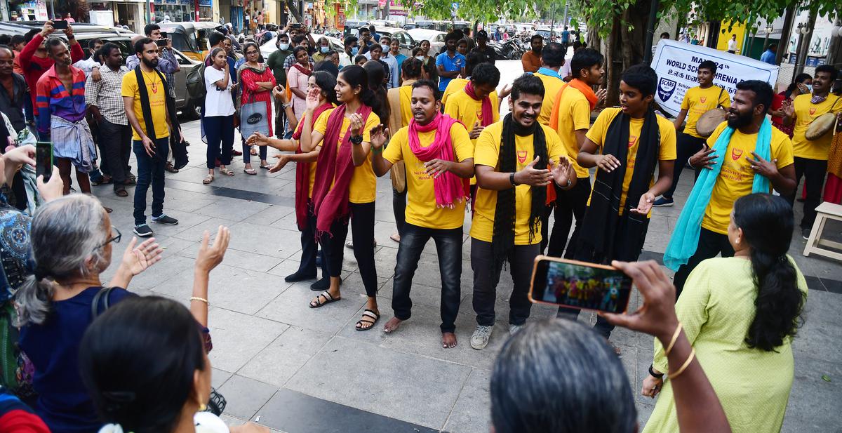     Street theatre performance for schizophrenia awareness at Pondy Bazaar.