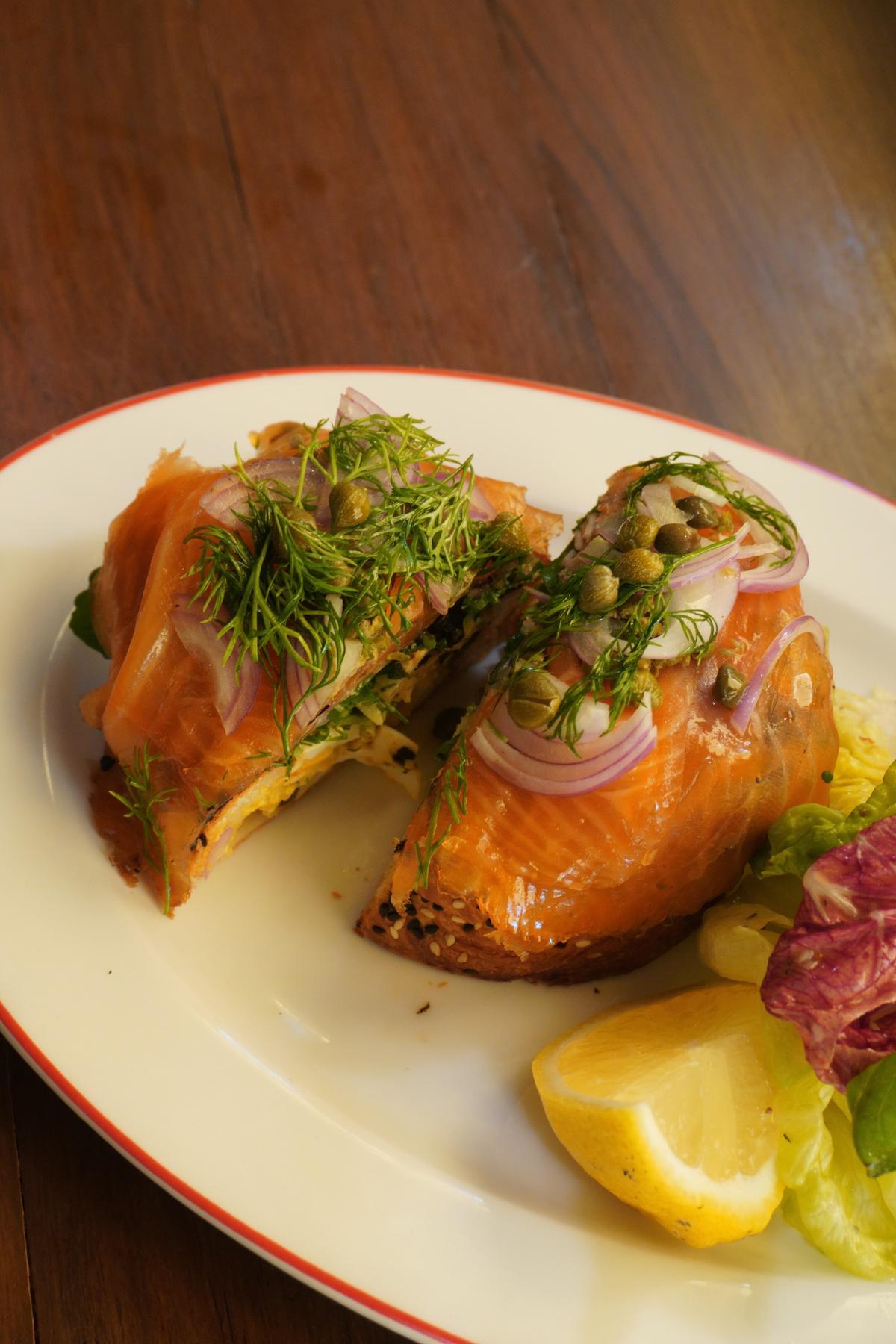 Everything brioche with salmon