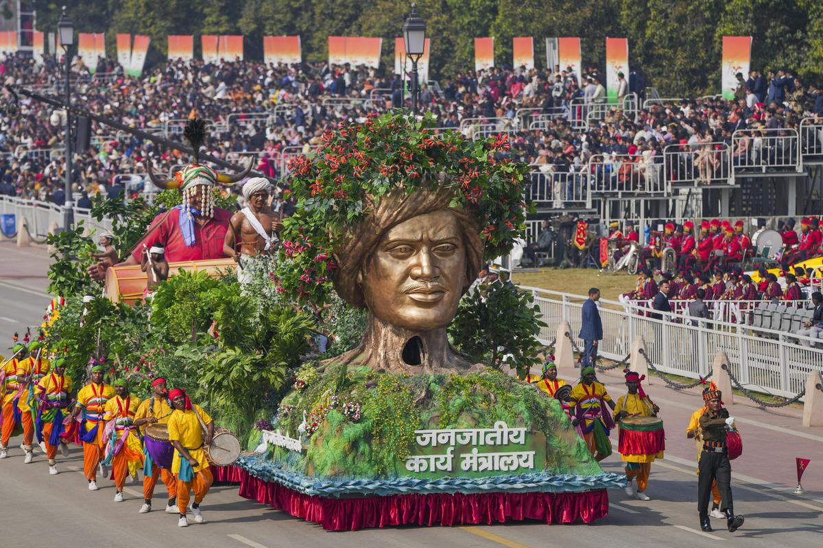 A tableau of Tribal Affairs Ministry on display. A tableau of Tribal Affairs Ministry on display.