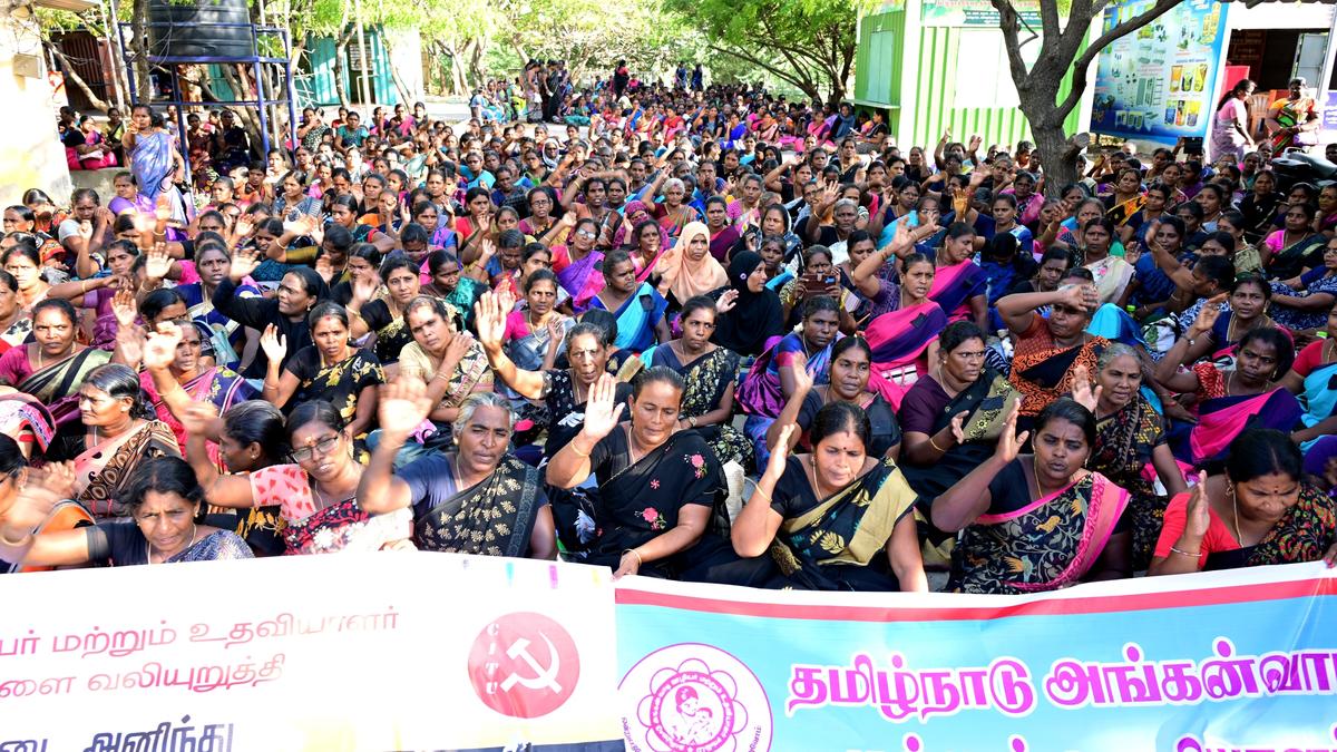 Anganwadi workers stage demo