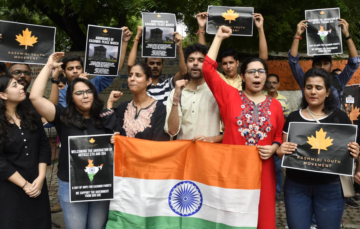 Members of the Kashmiri youth movement take out a peace march to abrogate Article 370 in solidarity with Kashmir at Jantar Mantar in New Delhi.