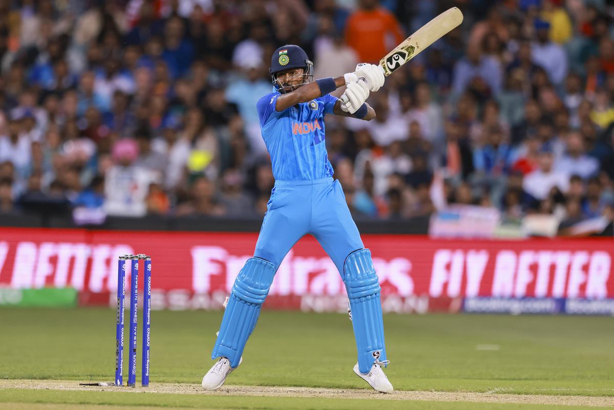 Strong-arm tactics: Hardik Pandya’s assault at the end of the Indian innings complemented Kohli’s efforts.