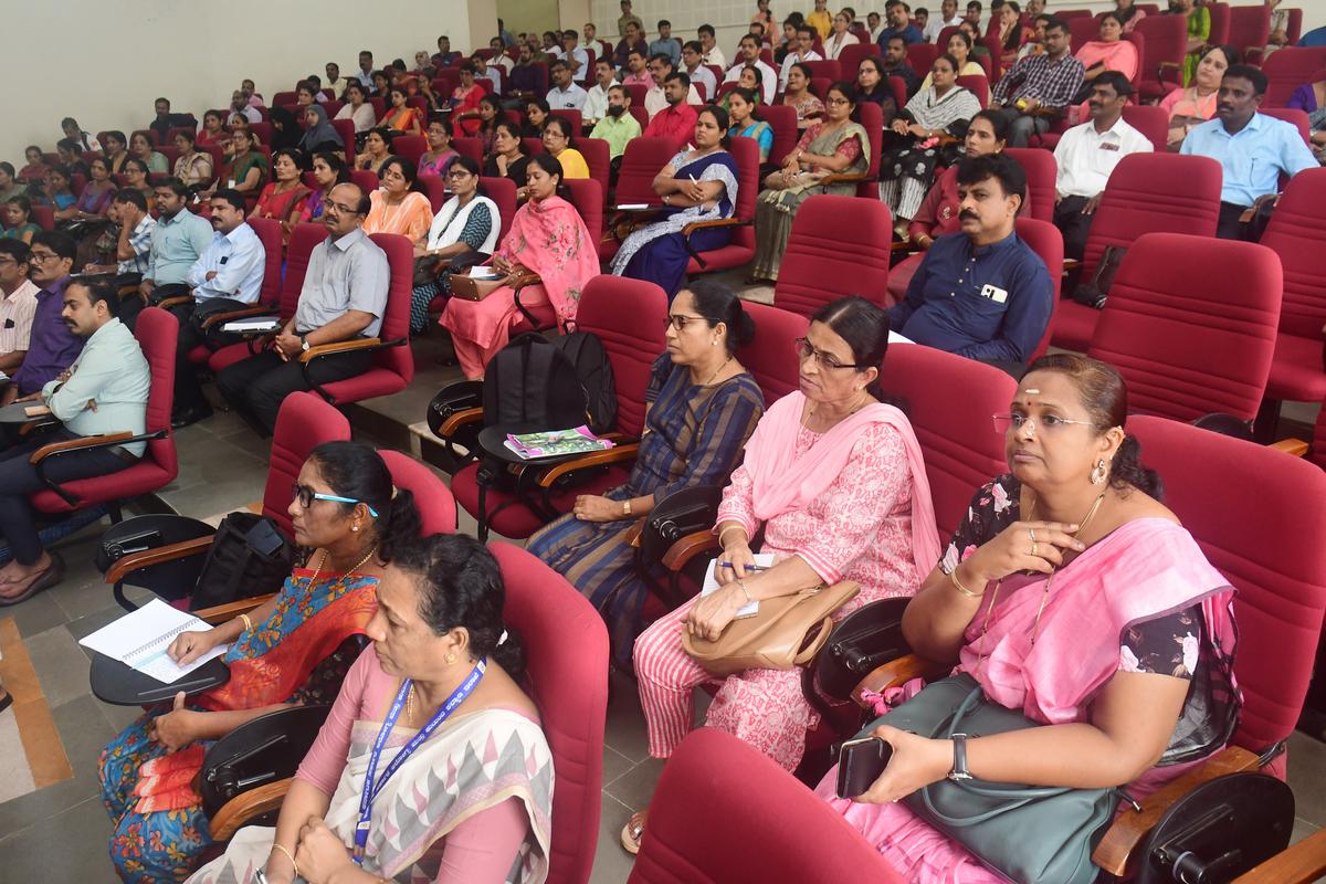 Participants in a workshop as part of drug-free DK campaign at Eric Mathias Hall, St Aloysius College, in Mangaluru. 