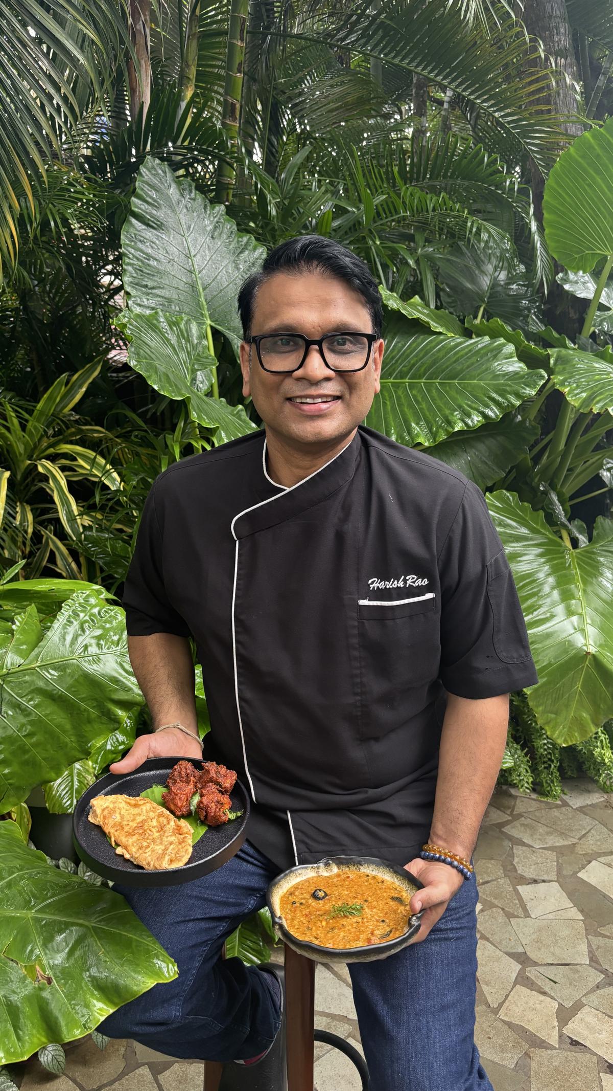 Chef Harish Rao with his favourite rasam rice, chicken fry, and omelette
