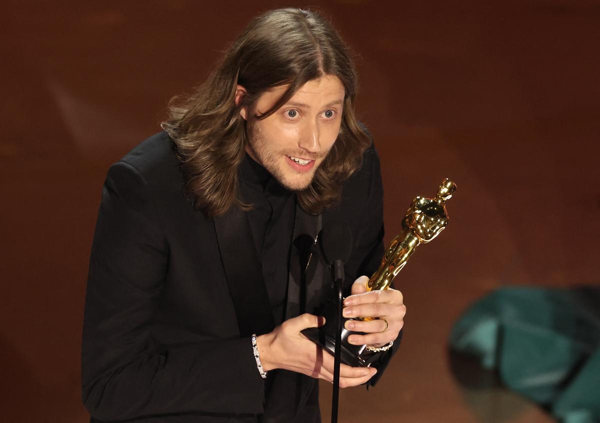 Ludwig Goransson wins the Oscar for Best Original Score for “Oppenheimer” during the Oscars show at the 96th Academy Awards in Hollywood, Los Angeles, California, U.S., March 10, 2024.