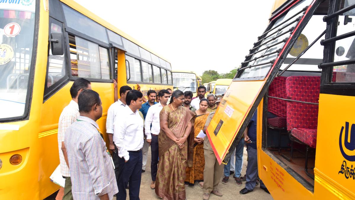 School Education Department Secretary inspects school buses in Namakkal