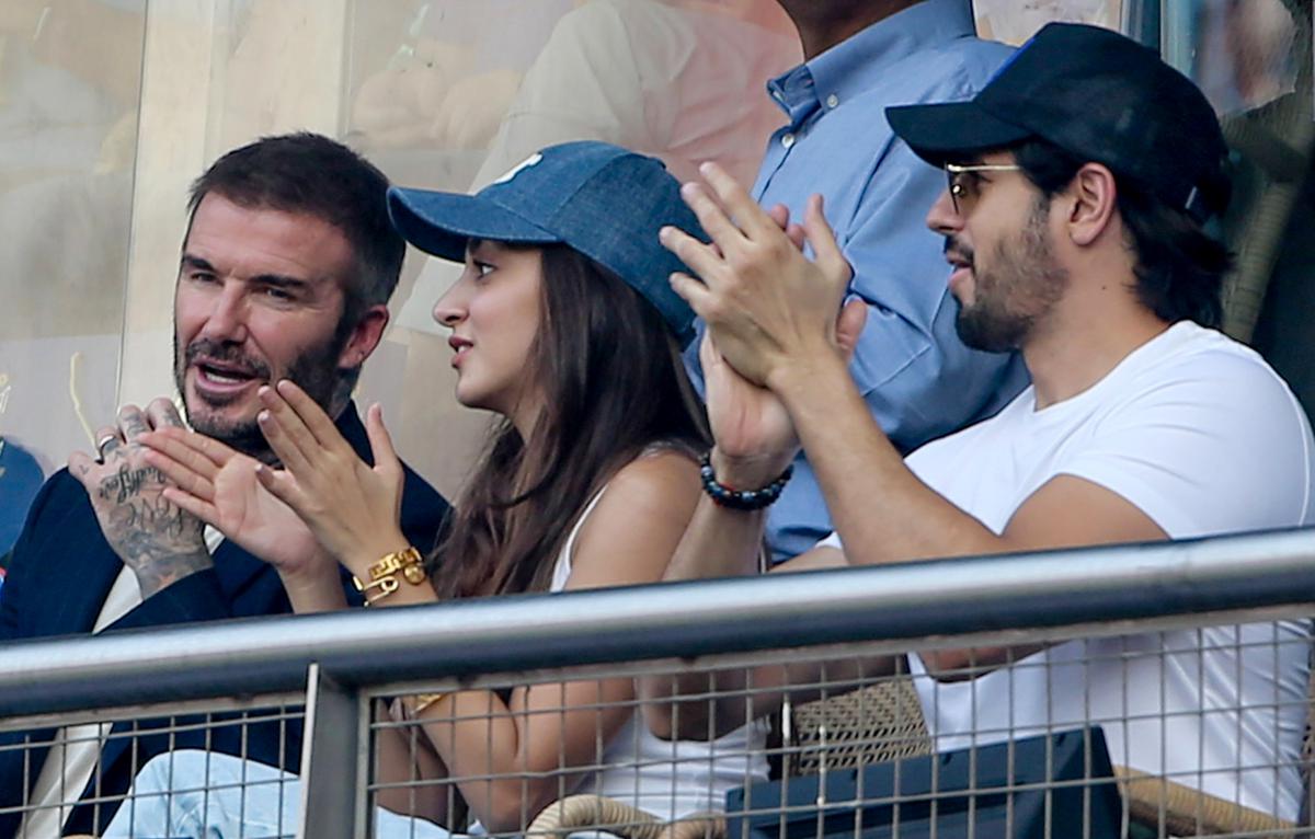David Beckham with Bollywood actors Kiara Advani and Siddharth Malhotra, watches the semi-final match between India and New Zealand in the ICC Men’s Cricket World Cup 2023, at Wankhede Stadium in Mumbai on Wednesday