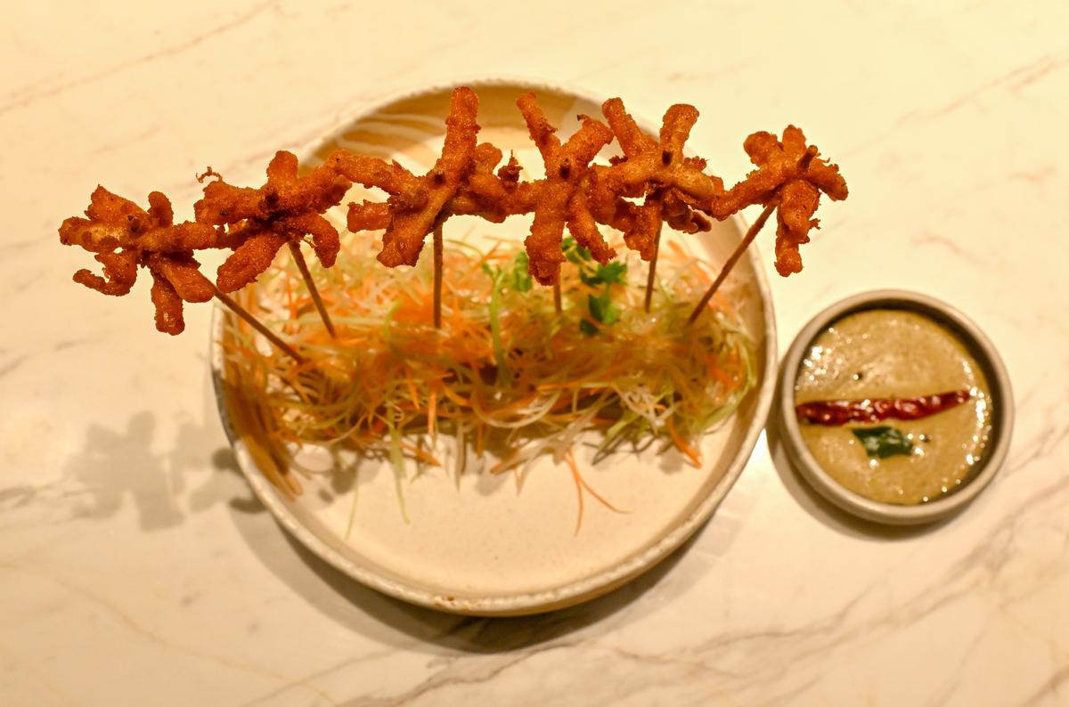 Squid lollypop displayed at Jaatra restaurant at Taj Puri Resort and Spa in Puri. Squid lollypop displayed at Jaatra restaurant at Taj Puri Resort and Spa in Puri.