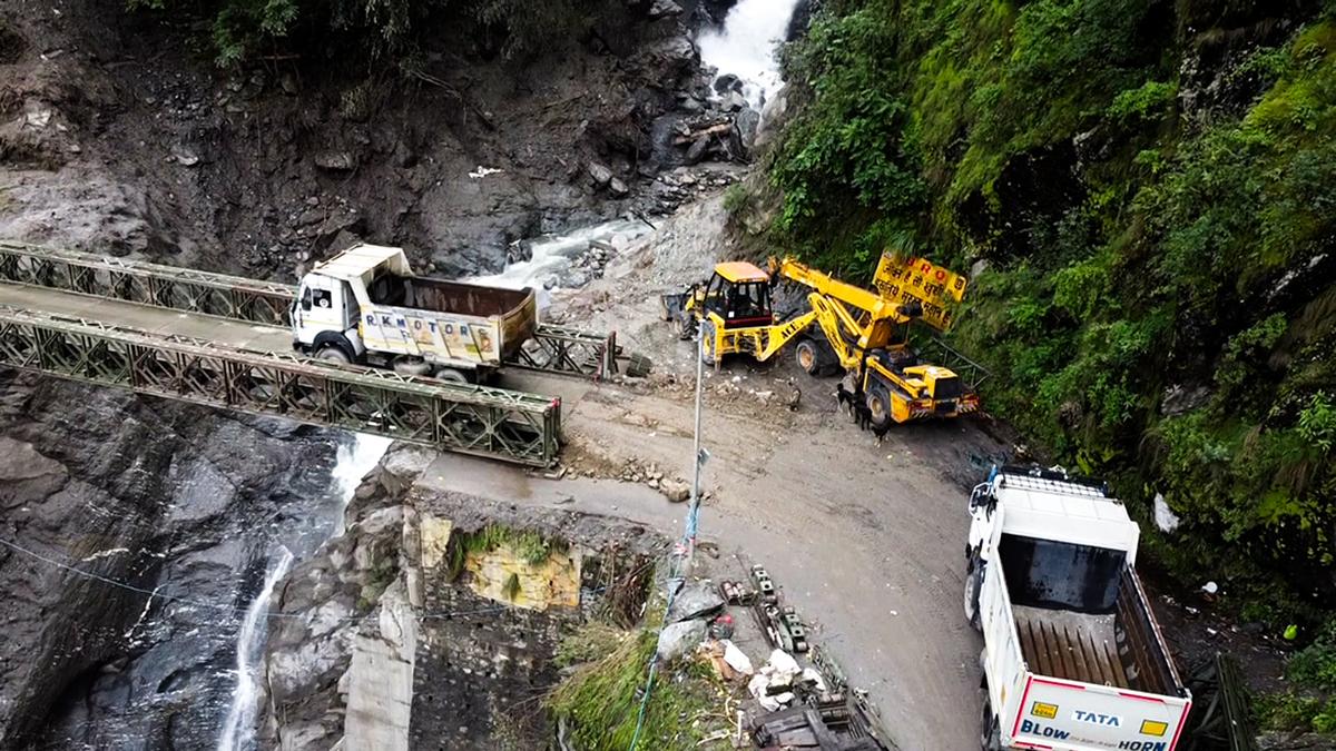 general The bridge connecting Uttarkashi to Harsil has been reconstructed, facilitating the easy movement of machinery and relief material in the aftermath of the flash floods, in Uttarkashi on August 11, 2025. (Videograb) general The bridge connecting Uttarkashi to Harsil has been reconstructed, facilitating the easy movement of machinery and relief material in the aftermath of the flash floods, in Uttarkashi on August 11, 2025. (Videograb)