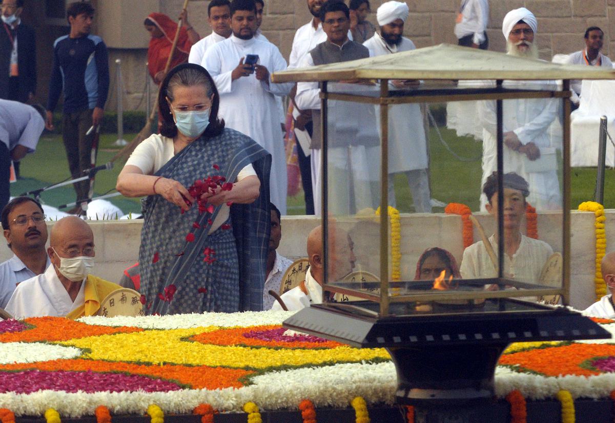 Sonia Gandhi pays tribute to the father of the nation Mahatma Gandhi on the occasion of his 153rd birthday anniversary.
