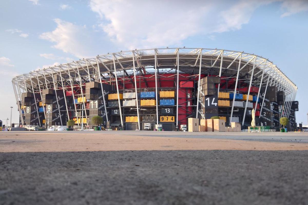 Caption: Stadium 974, built from 974 repurposed shipping containers, will soon be either remodelled or shipped to provide housing in underdeveloped countries.