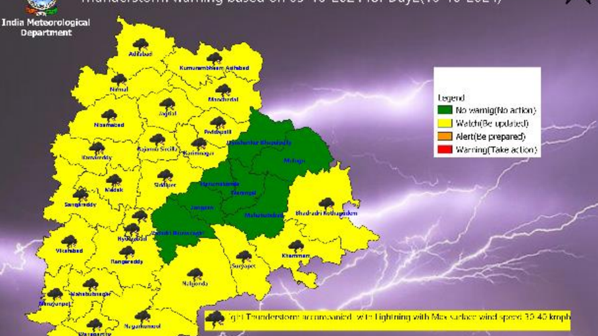 Thunderstorm alert for 27 Telangana districts on Thursday