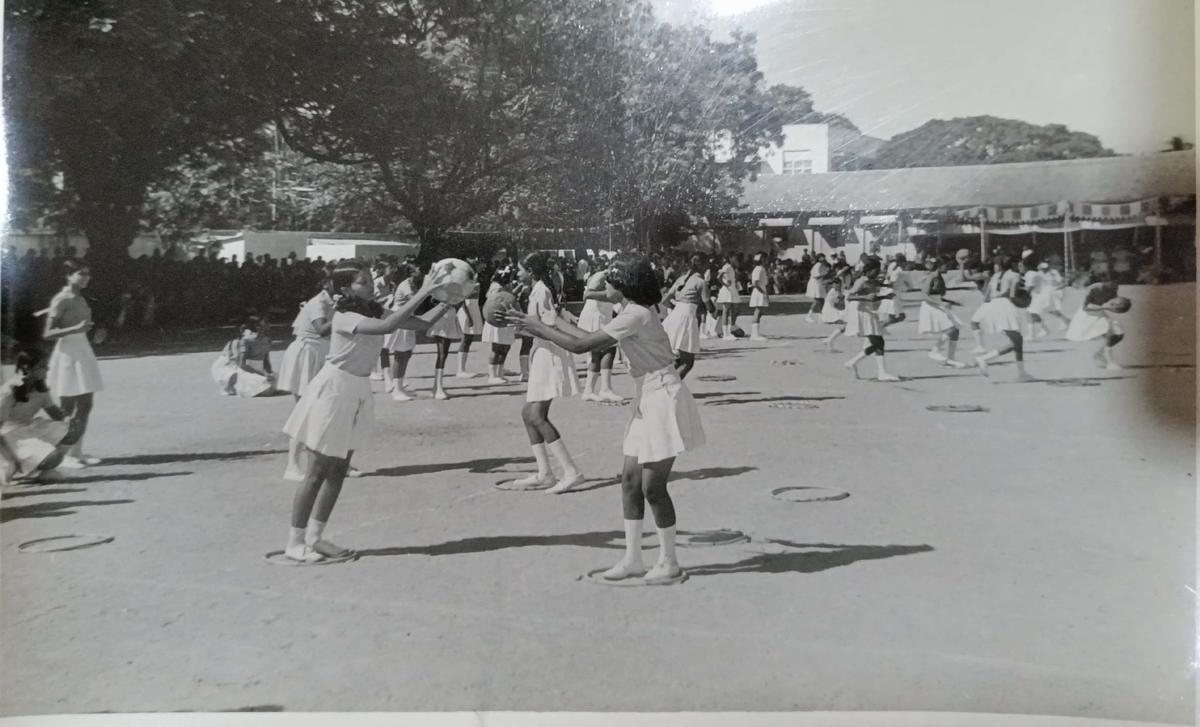Action on sports day. In the distance, beyond the shamiana, is Fatima Hall 