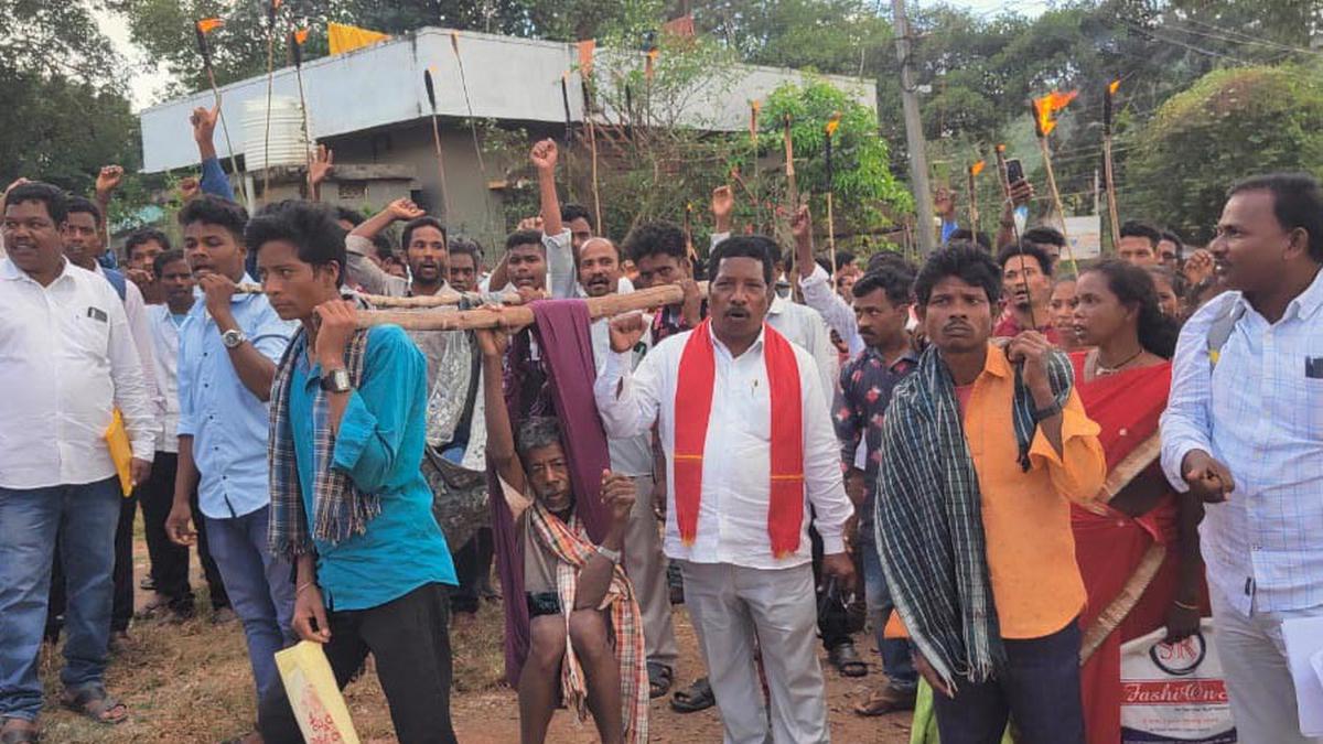 Tribal people stage novel protest seeking basic amenities at Anantagiri in ASR district of Andhra Pradesh