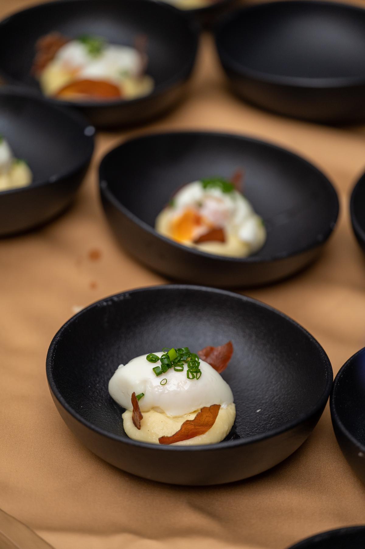 Slow cooked egg, truffled potato parmentier and jamon iberico by chef Omar Allibhoy 