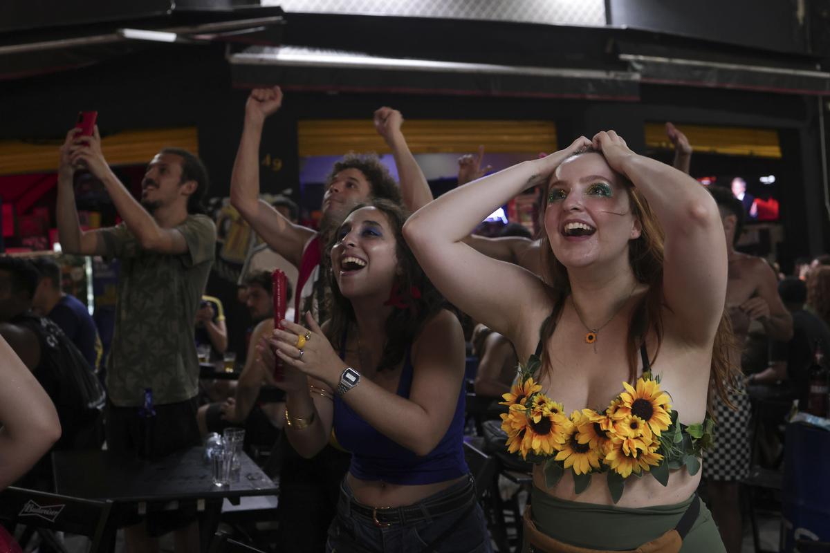 People celebrate upon learning that Brazilian film ‘I’m Still Here’ won the Oscar for best International Feature Film in Sao Paulo, Sunday, March 2, 2025