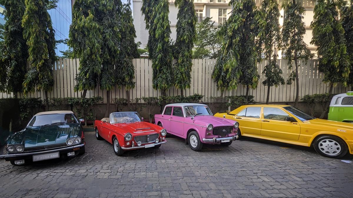 Lineup of vintage cars