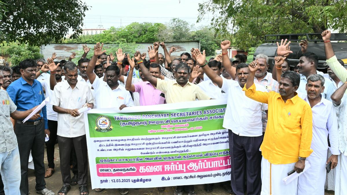 Village panchayat secretaries stage demonstration