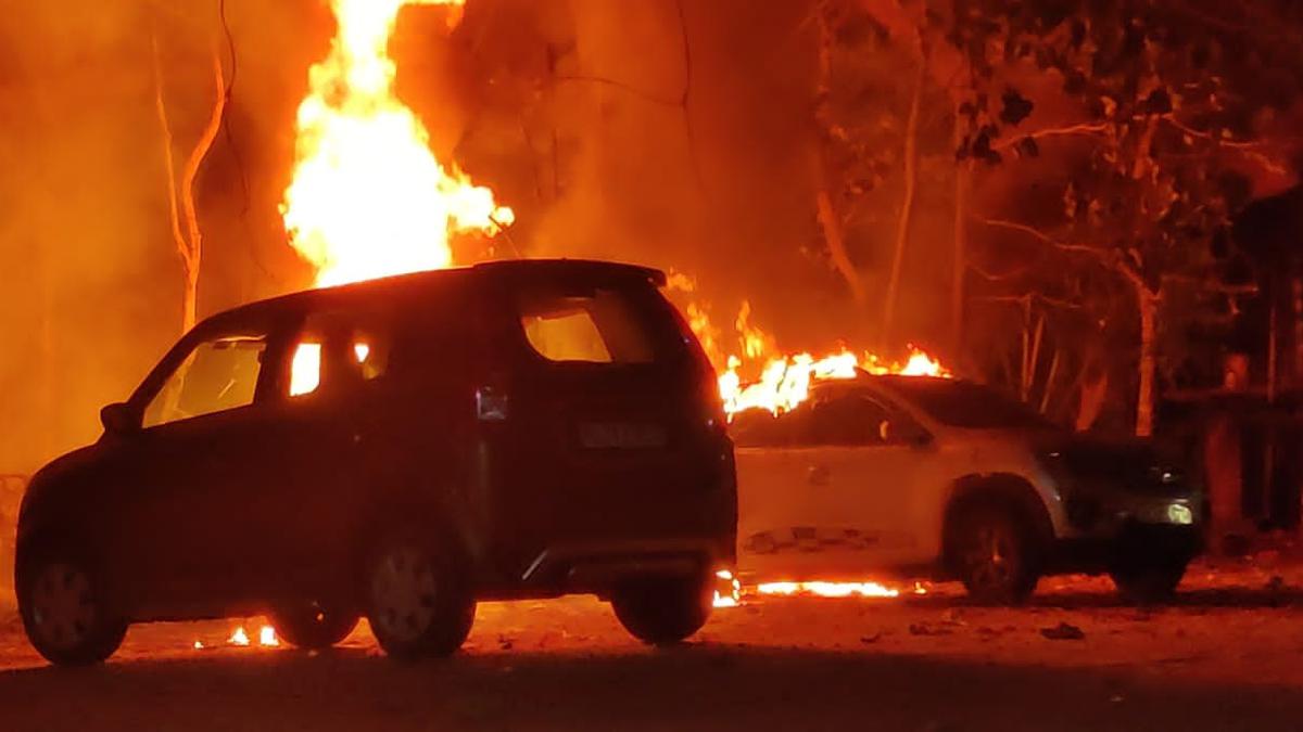 Cars gutted near Elathur railway station in Kozhikode