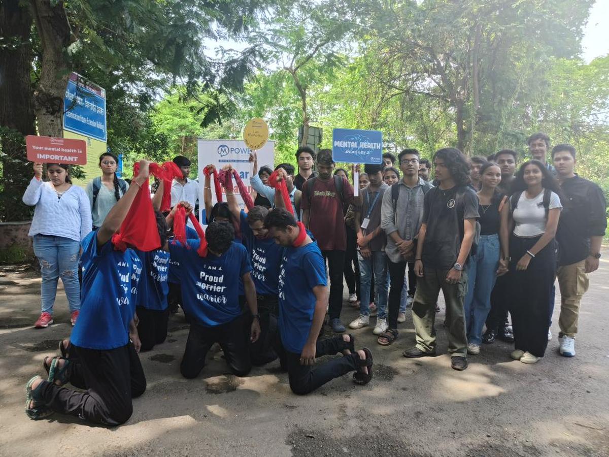 Students of Garware College performing street play in Mumbai University campus to create awareness about suicide prevention