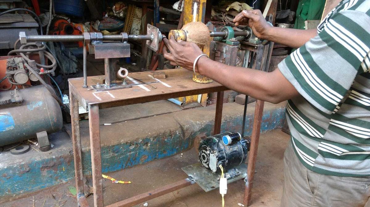 Machinery used at SN Crafts to shape coconut shells. 