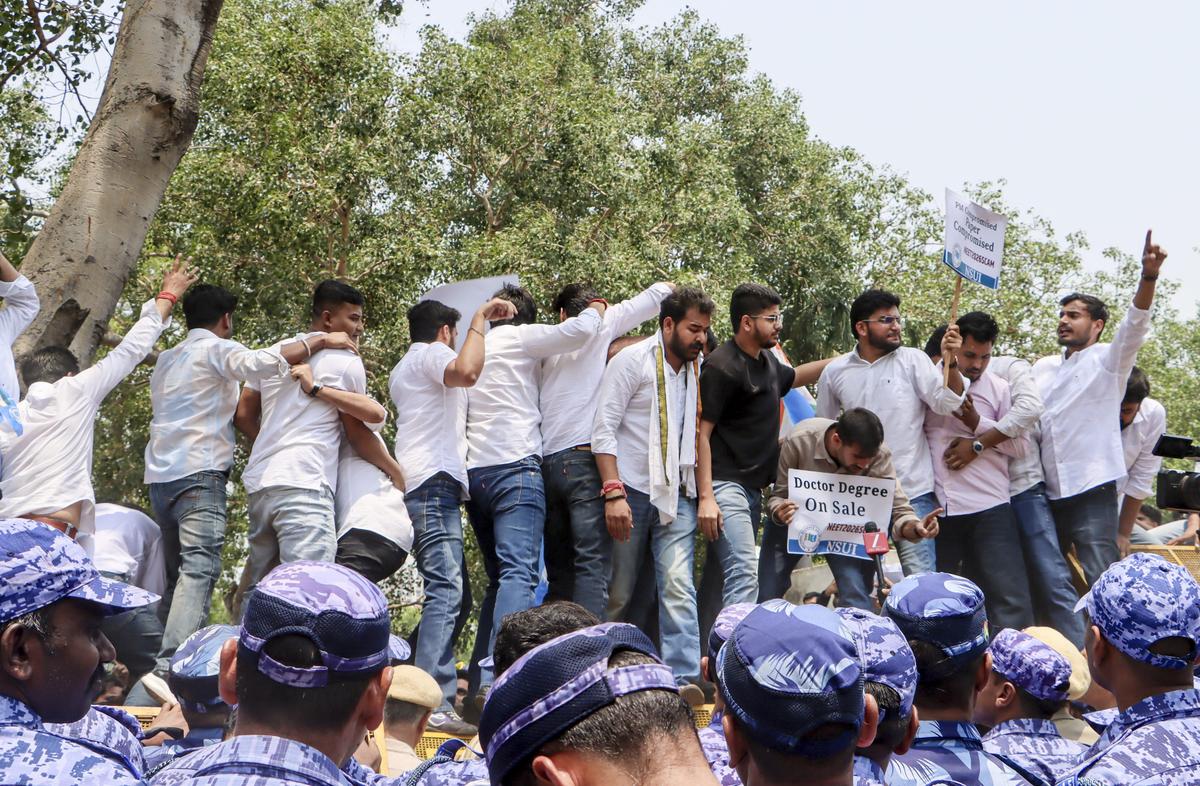 NSUI protests after NTA cancels NEET-UG 2026 over paper leak - The Hindu