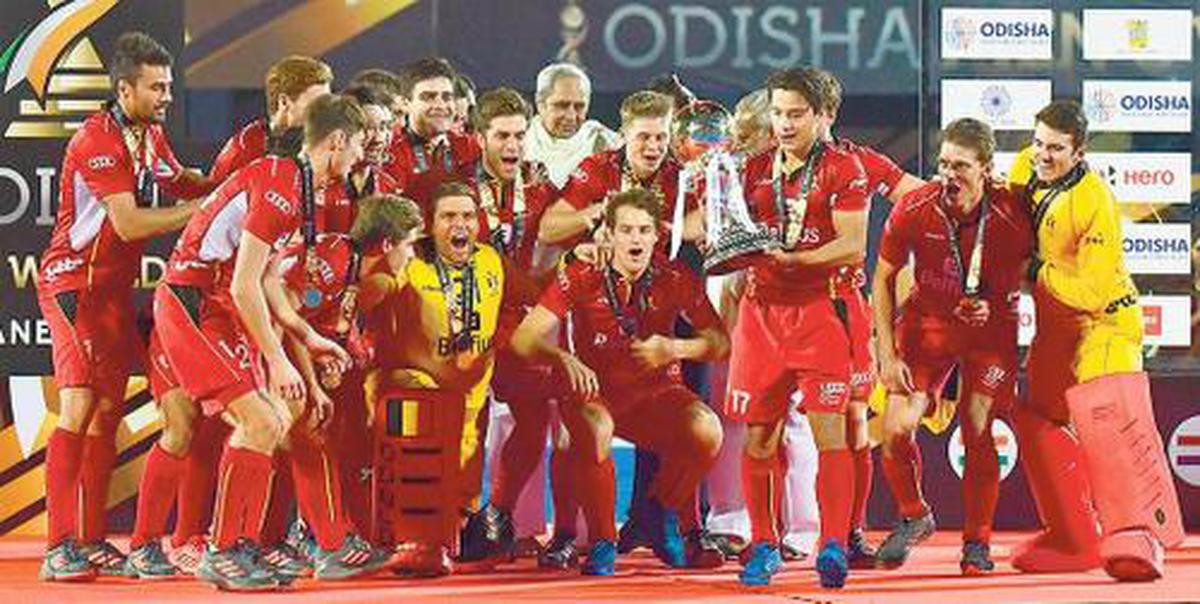 Odisha Chief Minister Naveen Patnaik with Belgium players after the World Cup 2018 in Bhubaneswar.