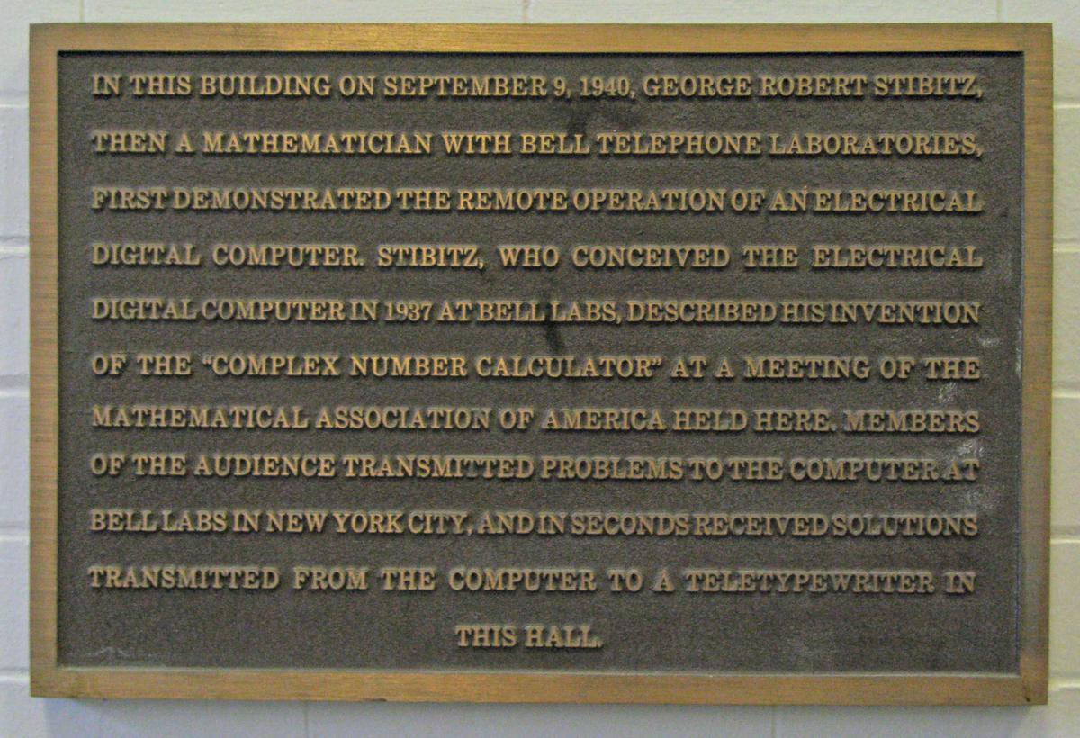 A plaque commemorating the first remote operation of the CNC.  