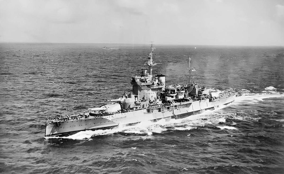 The flagship of Vice Admiral James Somerville which, along with most other ships in his Eastern Fleet, had left for Addu Atoll in the Maldives when Japan attacked Ceylon.