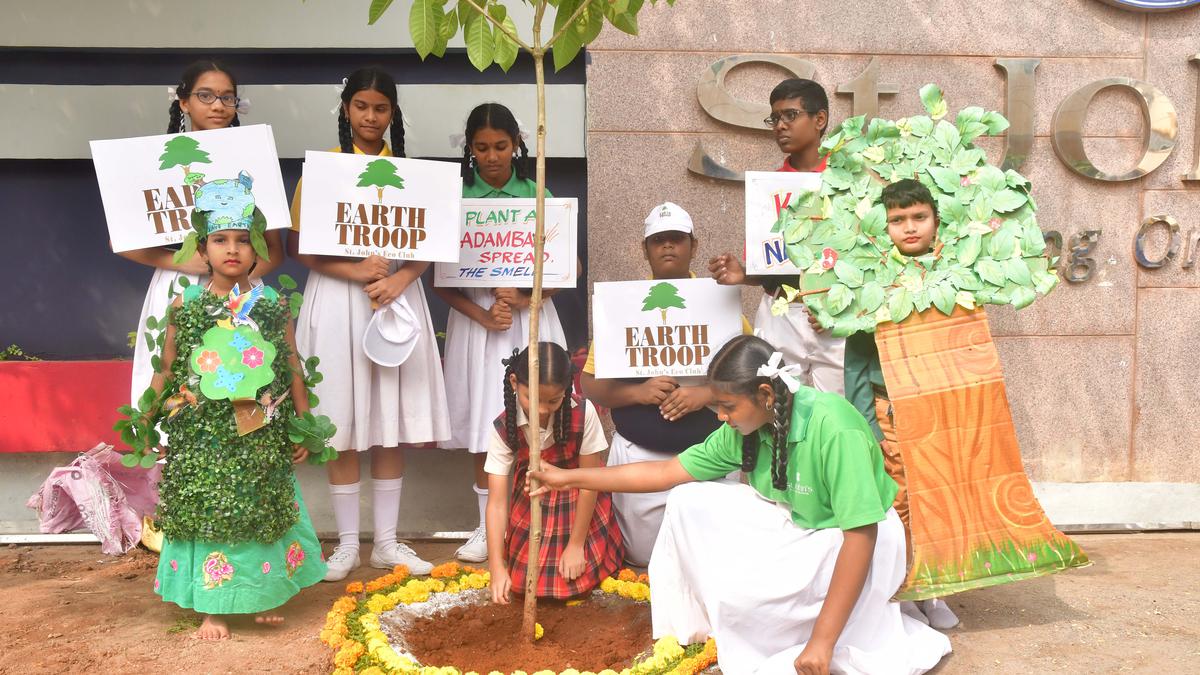 Schoolchildren turn eco-warriors, take up sapling plantation drive in Vijayawada